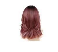 1pc Synthetic Grey Wigs For Women Short Curly Hair Mixed Gray Bob Wig With Side Bangs Frizzy On Top Olde Granny Salt And Pepper(Ombre Red)