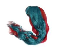 1pc Synthetic Long Wavy Half Red Blue-Green Wigs With Bangs For Women Natural Curly Wig For Cosplay Party