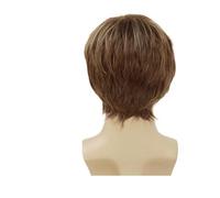 1pc Synthetic Men Wig Curly Short Haircut With Bangs Natural Style Handsome Dark Brown Wigs For Man Male Cosplay Businessman Costume(Mixed Brown)