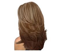 1pc Synthetic Silver Grey Long Layered Wigs For Women Curly Wig Natural Highlight Hair Older Ladies Daily Wear Casual Style(Brown Mix Blonde)