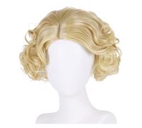 1pc Synthetic Yellow Cosplay Short Curly Wigs For Women Girls Natural Wavy Bright Wig With Bangs Party Drag Costume(Blonde)