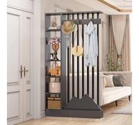 1pc Teak Wood Decorative Room Divider with Coat Rack & Storage Cabinet - Modern Freestanding Privacy Screen(Gray+black,47.2x9.4x79.5in)
