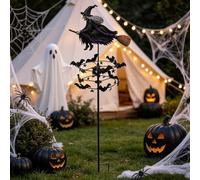 1PC The 3D Enchanted Witch Metal Wind Spinner Halloween Yard Art Decor