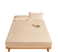 1PC Thicken Solid Color Checked Mattress Cover,Cotton-padded Breathable All Seasons Suitable For The Bedroom(No Pillowcase) for Normal Use(Khaki,160x200cm)