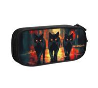 1pc Three Black Cats On The Street Pattern Pencil Case, Durablesand Portable Office Stationery Storage Box,Holiday Gift