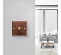 1PC Toggle-Switch, Retro Walnut Wood Plate Brass Lever 1/2 Way Light Rocker Switch, Solid Wood Panel Antique Style Socket(1 Gang)