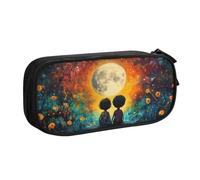 1pc Two Children Under The Big Moon Pattern Pencil Case, Durablesand Portable Office Stationery Storage Box,Holiday Gift