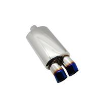 1PC Universal Muffler Pipe Polished Stainless Steel Burned Blue Silver Silencer Double Export 63mm Car Accessories Exhaust Systems Fuel Gas Pump(Bend blue 76MM)