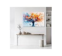1pc Vibrant Abstract Tree Canvas Wall Art, Modern Colorful Landscape Painting With Butterflies Print Living Room Decor 70x100cm framework