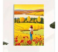 1pc Vibrant Autumn Landscape Canvas Wall Art Print Featuring Woman Photographer & Poppy Field Living Room Decor 60x90cm Frameless
