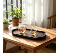 1pc Vintage Bamboo-Style Resin Tea Tray - Large Oval Deep Frame with Striped Design, Non-Food Contact Decorative Serving Tray for Traditional Chinese Tea Ceremony, Dim Sum, Fruit & Snacks