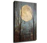 1Pc Vintage Full Moon Through The Trees Wall Art Prints Peaceful Night Time Moon Aesthetic Poster Living Room Decor 60x90cm framework