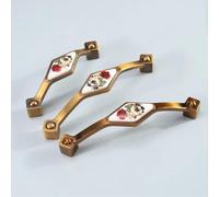 1pc Vintage Handle W/Screw Ceramic Grip Metal Trim Pull 96/128mm Hole Single Knob Retro Flower Painting Pattern Home Decor(1082-BrightCoffee-96)