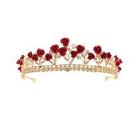 1PC Vintage Headwear Green/Red Rose Crystal Crown Elegant Hairband Tiara Bridal Party Jewelry Wedding Hair Accessories