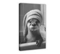 1pc Vintage Otter in Bathtub Canvas Wall Art_1 (1)