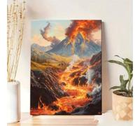 1pc Volcanic Eruption Canvas Wall Art Fiery Lava Flow Mountain Landscape Print Vibrant Volcano Scene Living Room Decor 80x120cm Frameless