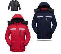 1PC Waterproof Winter Outdoor Work Coat Hi Vis Visibility Standard Safety Work Wear Jacket Cotton Removable Liner（ Red L）
