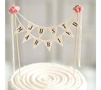 1PC Wedding Cake Topper, Vintage Affair Rustic Just Married Wedding Cake,Adjustable Length, Premium Quality Card with Pink Rose