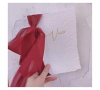 1pc Wedding Vows Card Favors Oath Book with Chiffon Ribbons with Pen Pink Bride and Groom Romantic Love(Red)
