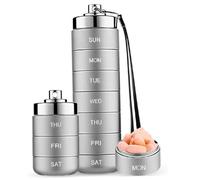 1PC Weekly Pill Organizer, 7 Day Stackable Metal Pill Box Made Aluminum Medicine Case with Secure Lock Daily Medicine Dispenser for Travel & Home, Grey