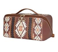 1PC Western Makeup Bag, Large PU Leather Cosmetic Organizer Pouch with Handles, Waterproof Toiletry Bag for Women (Coffee)