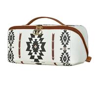 1PC Western Makeup Bag, Large PU Leather Cosmetic Organizer Pouch with Handles, Waterproof Toiletry Bag for Women (White)