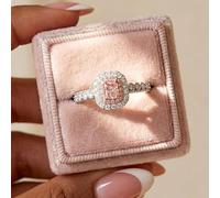 1pc White Gold & Rose Gold Four Claws Square Pink Zircon Rings For Women Prom Wedding Anniversary Copper Ring Gift Fine Jewelry