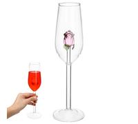 1Pc Wine Glasses with Rose Inside, Unique Romantic Rose Wine Glasses European Style Exquisite Glass Crystal Goblet Cup Red Wine Glass for Wedding, Party, Dinner