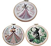 1pc Witch Embroidery Kit DIY Cross Stitch Starter Art Craft Sewing for Beginners (Green)