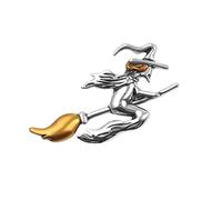 1Pc Witch On Broom Pin Metal Witch Riding Broom Flying Painted Magic Brooch Jewelry Gift Silvery, Metal