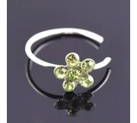 1pc Women Fake Crystal Floral Clip On Non Piercing Stainless Steel Nose Ring-green