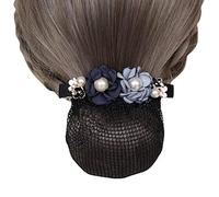 1PC Women Hair Bun Cover Net Snood Hairnet Bowknot, Barrette Hair Accessories, Elastic Hair Clip-Blue B