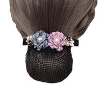 1PC Women Hair Bun Cover Net Snood Hairnet Bowknot, Barrette Hair Accessories, Elastic Hair Clip-Pink B