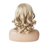 1pc Women's Short Curly Wig Side-swept Bangs Golden Long Hair Hand-twisted Wavy Curls Full Head Synthetic