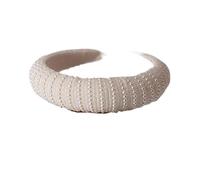 1pc Women's Simple Sponge Wide Edge Hand Sewn Bead Pearl Headband Super Fairy Hair(White C)