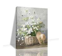 1pc Wooden Framed Canvas Painting Little Daisy Flower Industrious Little Bee Cottage Gardening On Wall Art Prints With Frame, For Living Room&Bedroom, Home Decoration, Eid Al-Adha Mubarak (16*20inch)