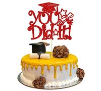 1Pc You Did It Cake Topper Glitter Congrats Grad Cap 2026 Graduation Cake Topper Decorations for 2026 Graduation Theme High School Boys Girls Graduate Party Cake Decorations Supplies Red
