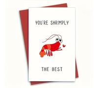 1pc You're Shrimply The Best Lobster Greeting Card with Red Envelope, Funny Animal Birthday Card for Him Her Colleagues Family Friends, Cute Pun Card for Special Occasions