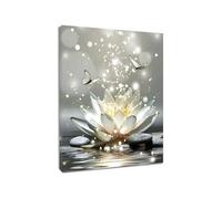1pc Zen Stone Wall Art Bathroom Beige Flower And Butterfly On Lake Pictures Wall Canvas Wall Art Living Room Decor 50x75cm Frameless