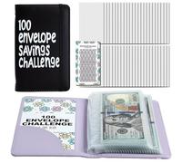 1Pcs 100 Envelopes Money Saving Challenge, Motivational Savings Challenge Binder, Durable Cash Organizer with Inspiring Quotes, Savings Challenges Book to Plan and Save $5,050(Black)