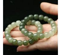 1Pcs 100% Natural Green Hetian Jade Round Beads Bracelet