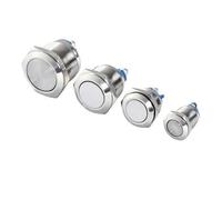 1PCS 12mm 16mm 19mm 22mm panel hole metal button switch power supply flat/high/ball head momentary/locking screw pin normally open/normally closed car doorbell(Flat Head,19mm)