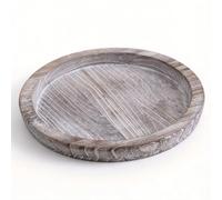 1PCS 20cm Retro Circular Wooden Candle Holder Tray, Rustic Farmhouse Table Centerpiece, Aesthetic Durable Wood Decor Tray for Home, Wedding, Party Tabletop Decoration (Washed White)