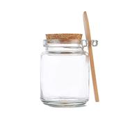 1Pcs 250ml/8.5oz Empty Clear Glass Storage Container Jar Bottle Vials with Cork Stopper and Wooden Spoon for Home Kitchen Bathroom Cosmetic Bath Salt Honey Nuts Condiments