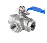 1PCs 304 Stainless Steel Three-Way Ball Valve with Switch Buckle L/T Type one in and Two Out Inner Wire Valve Switch 6/4 Minutes(DN15,L-Type_304)