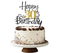 1PCS 30th Birthday Cake Topper, Glitter 30th Cake Decorations, Cheers to 30 Years Birthday for Happy 30 Anniversary Party Cakes Decorations Supplies Black Gold