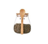 1Pcs 350ml 12 oz Glass Storage Jar with Wood Lid and Spoon Airtight Kitchen Food Container Wide Mouth Leak-Proof Food Canisters for Coffee Beans Tea Leaves Dried Fruits