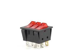 1PCS 40.3X33.3mm Rocker Switch KCD3 Red Ligh 3 Way Black Switch 9 Pin 2 Position ON-OFF/ON-ON 16A/30A 250VAC Triple Power Switch IDGTTLDF(With Red Light)