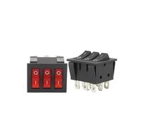 1PCS 40.3X33.3mm Rocker Switch KCD3 Red Ligh 3 Way Black Switch 9 Pin 2 Position ON-OFF/ON-ON 16A/30A 250VAC Triple Power Switch(Black)