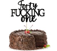 1PCS 41st Birthday Cake Topper Happy Forty One Black Glitter Cake Toppers Cheers to 21 Years Birthday Decorations for Him Her